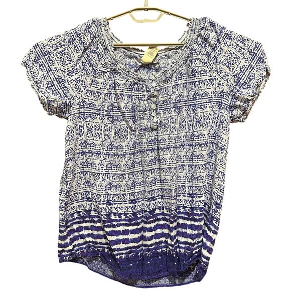 Faded Glory Womens Top XXL Short Sleeve Bohemian Artsy Hippie Prairie Boho - Picture 2 of 8